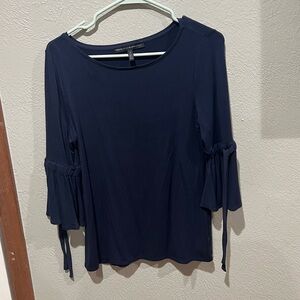 White House Black Market Deep Blue Blouse EUC Minimalist Shirt Elegant Detail